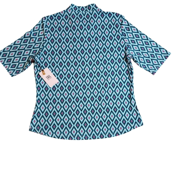 TAIL Geometric Patterned Top in Blue Pink Black Zip Golf Pullover - Picture 2 of 7